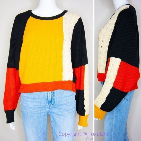 Moon & Madison women's color block cropped sweater,‎ size M - Picture 1 of 16